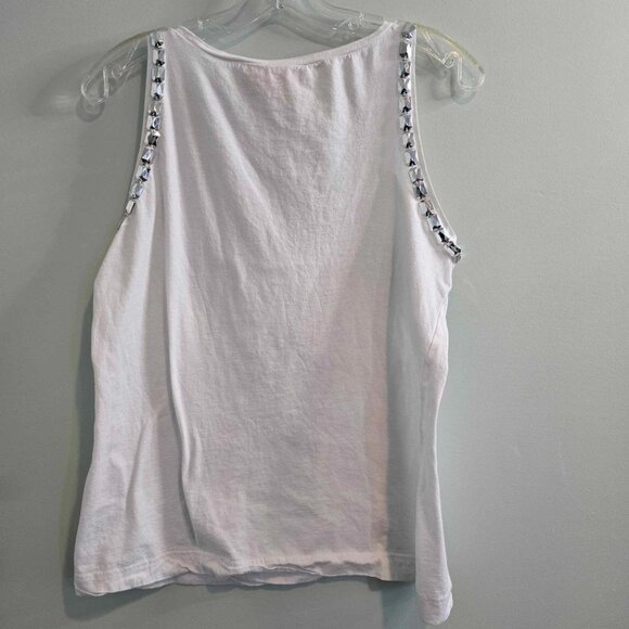 Tory Burch White Scoop Neck Tank Top with Embellished Silver Gems - Picture 3 of 10